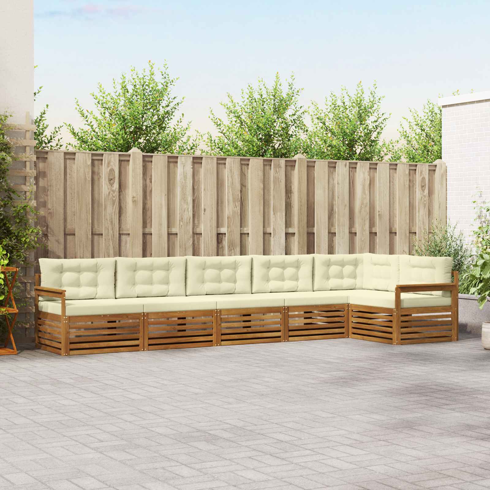 Conjunto de sofás de exterior con cojín 6 pcs Natural y Crema