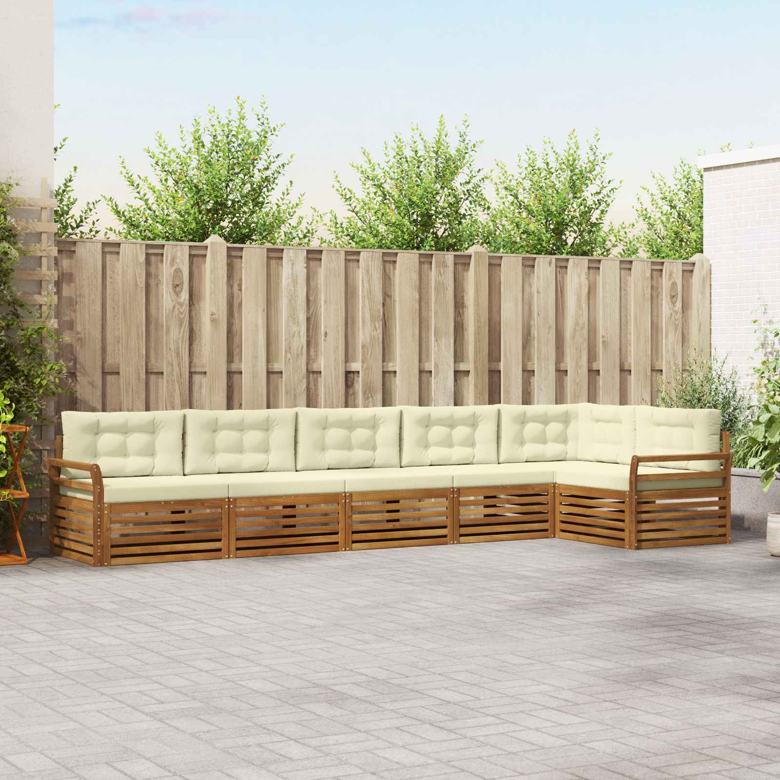 Conjunto de sofás de exterior con cojín 6 pcs Natural y Crema