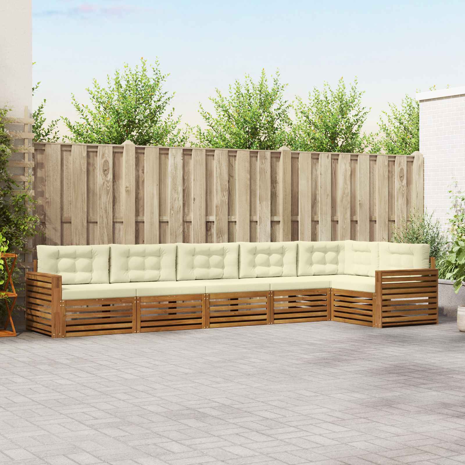 Conjunto de sofás de exterior con cojín 6 pcs Natural y Crema