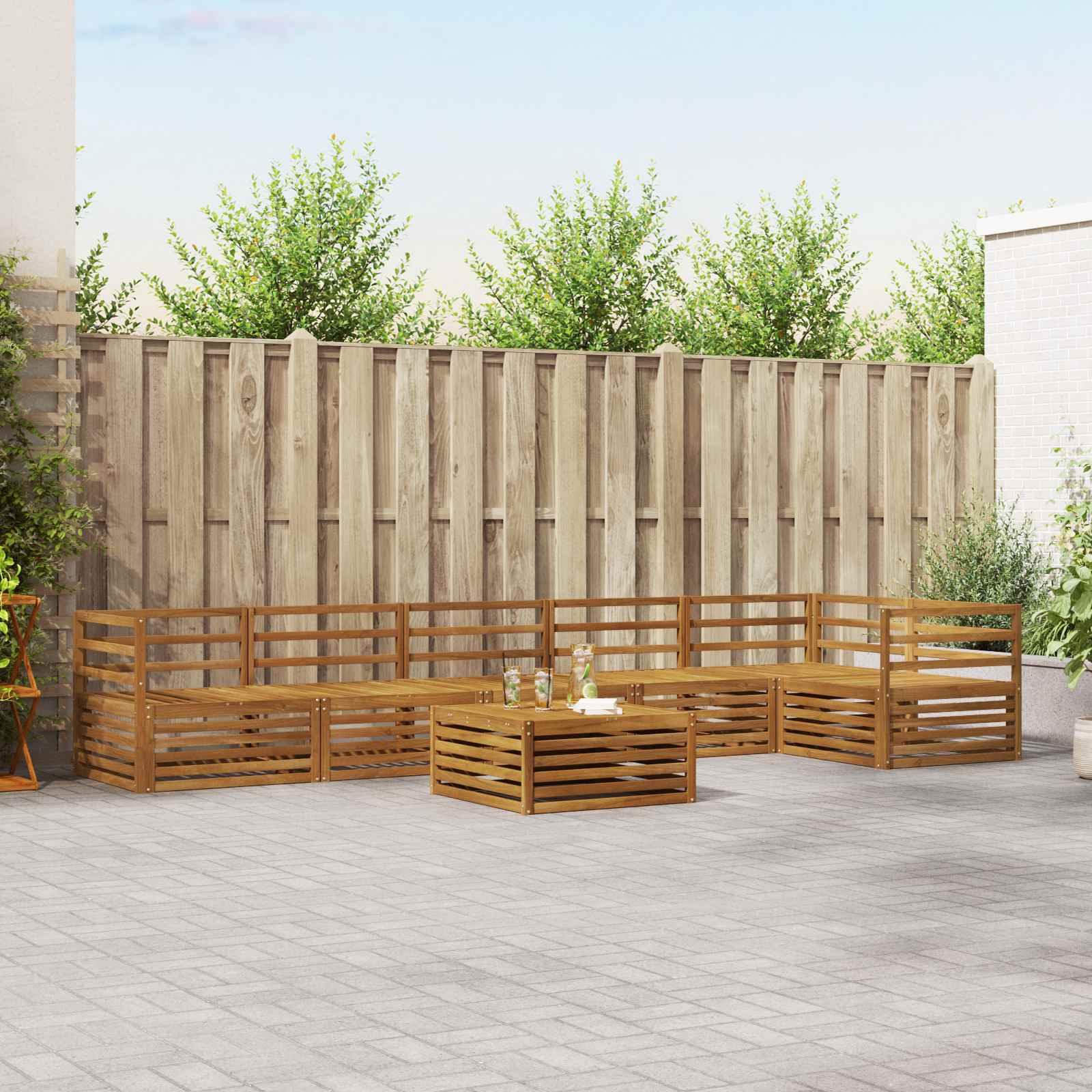 Conjunto de sofás de exterior 7 pcs Natural