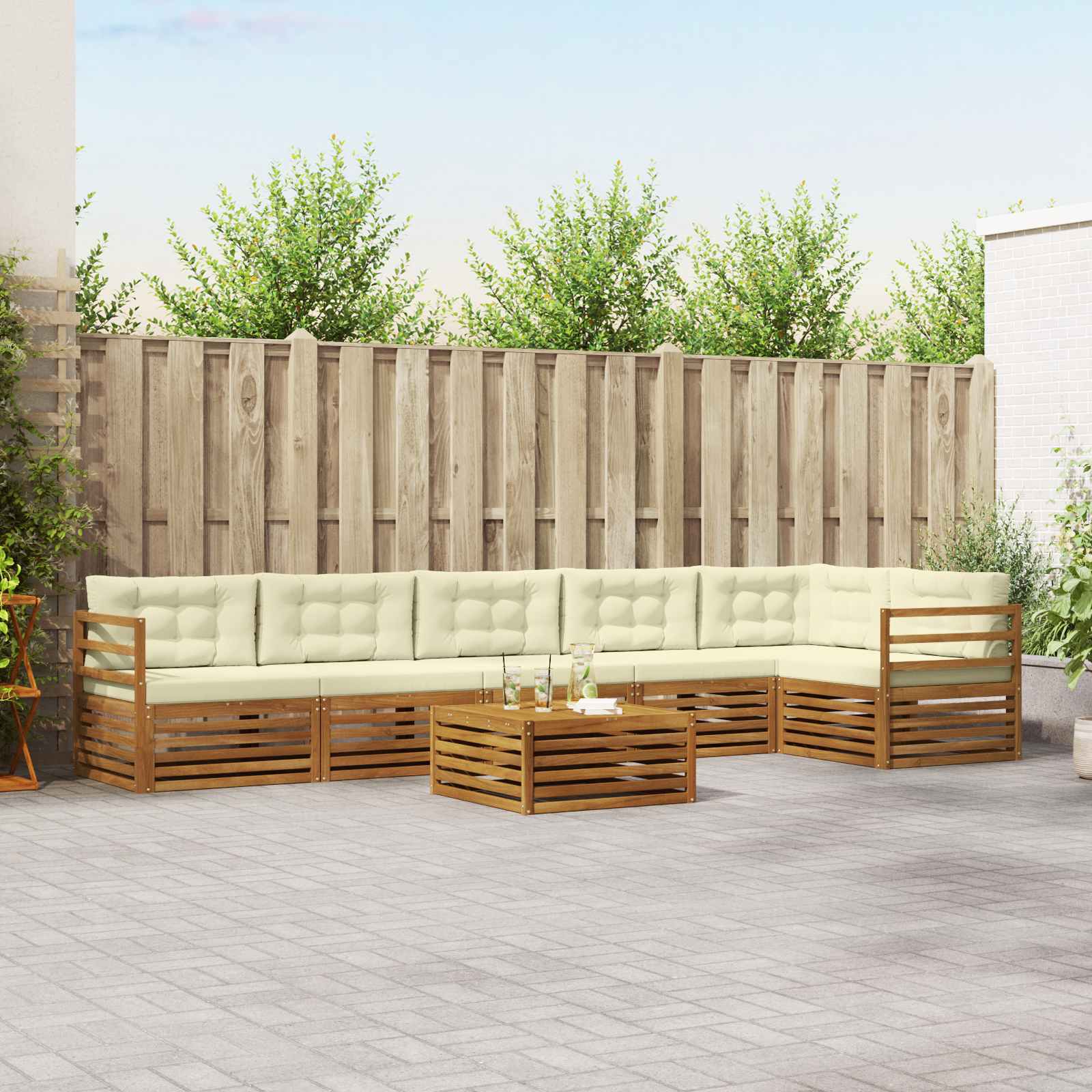 Conjunto de sofás de exterior con cojín 7 pcs Natural y Crema