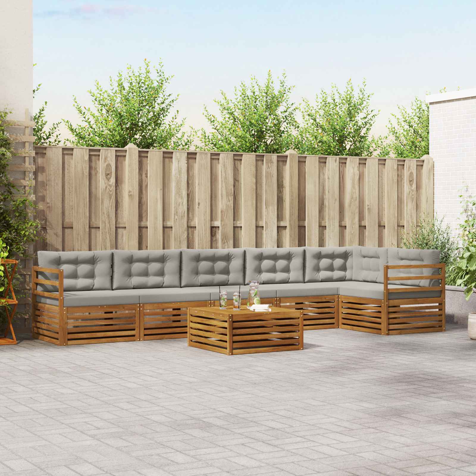 Conjunto de sofás de exterior 7 pcs Gris Natural y Claro