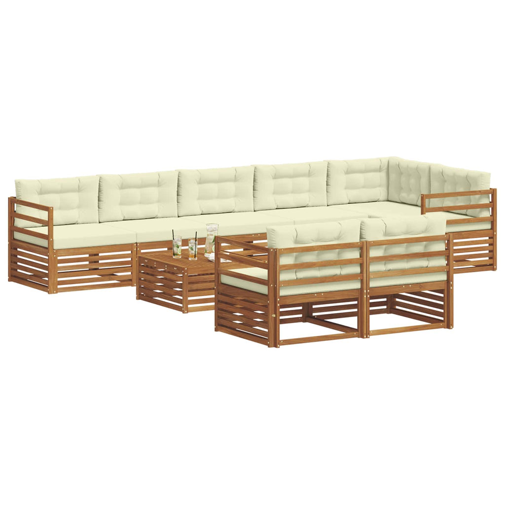 Conjunto de sofás de exterior con cojín 9 pcs Natural y Crema