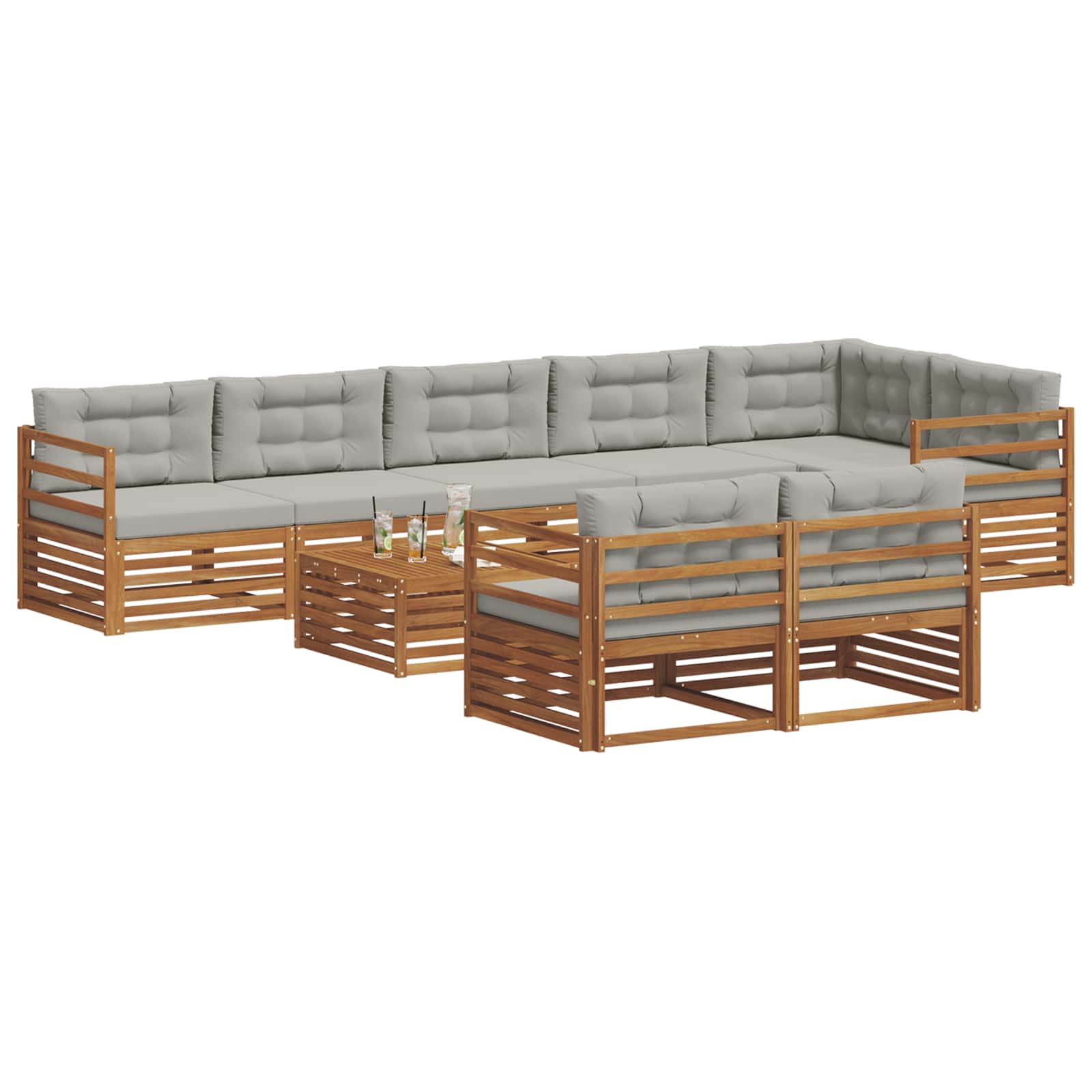 Conjunto de sofás de exterior 9 pcs Gris Natural y Claro