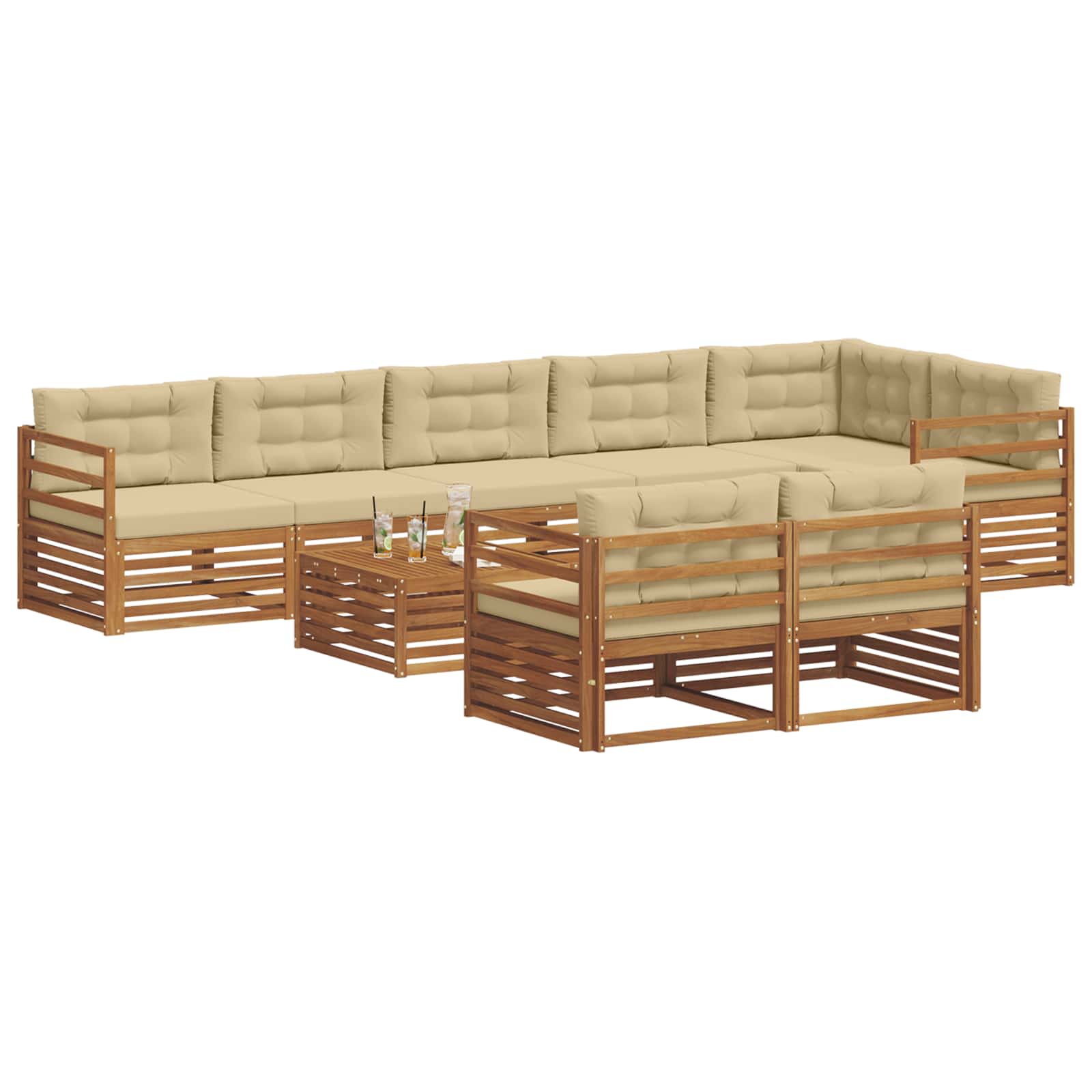 Conjunto de sofás de exterior con cojín 9 pcs Natural y Beige