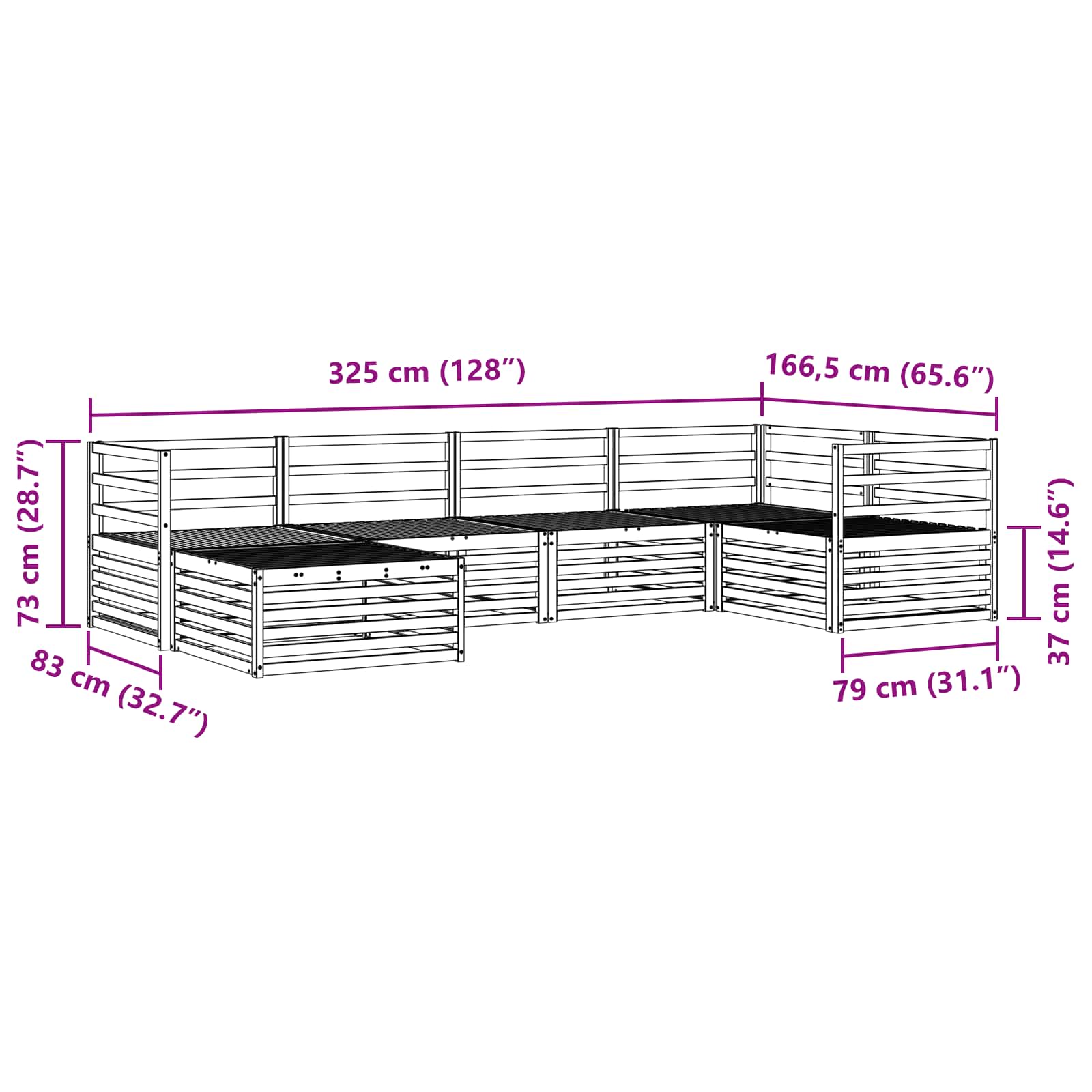 Conjunto de sofás de exterior 6 pcs Natural