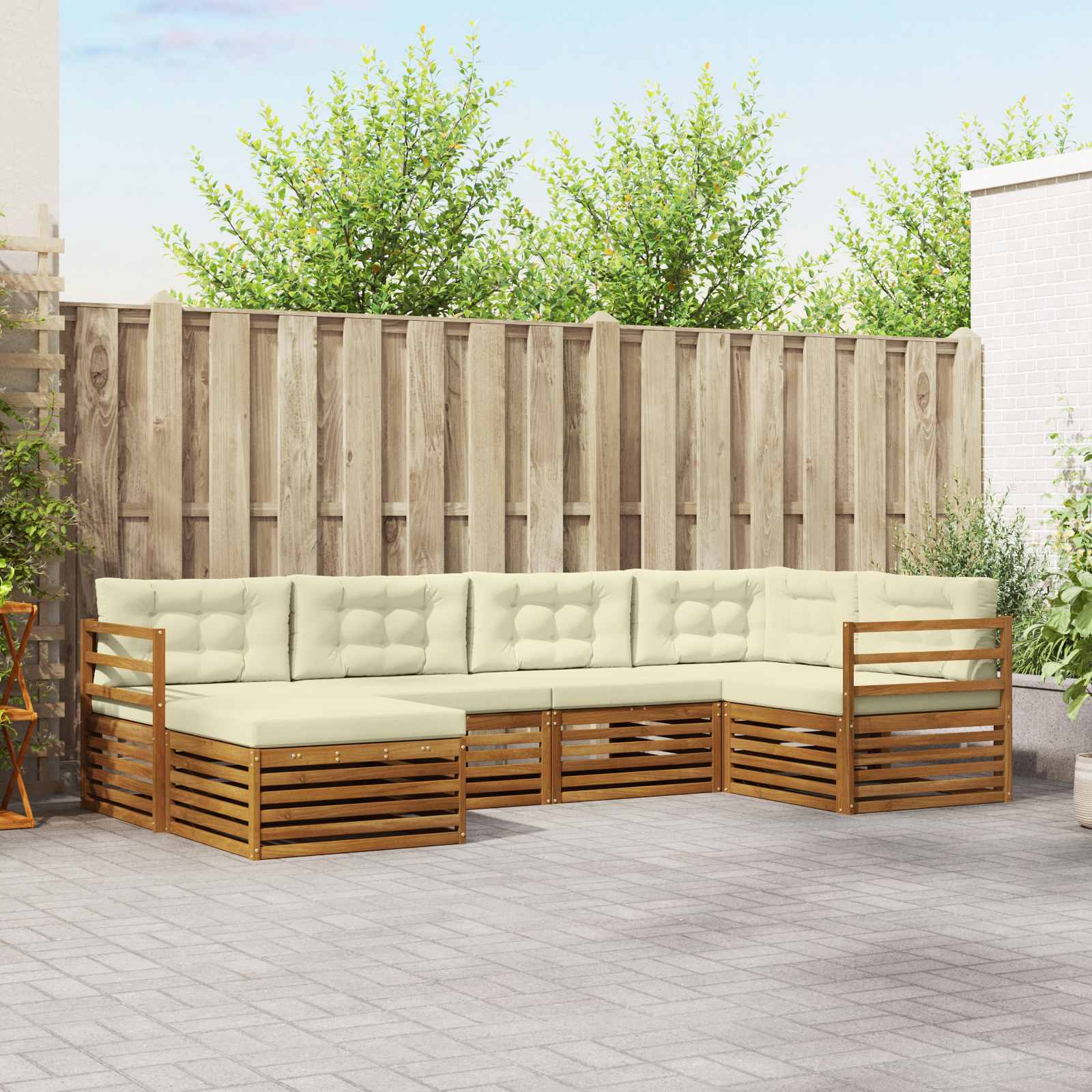 Conjunto de sofás de exterior con cojín 6 pcs Natural y Crema