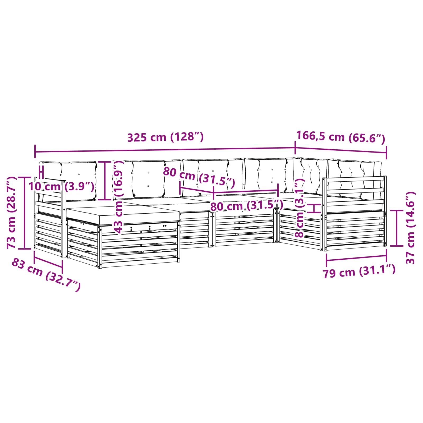 Conjunto de sofás de exterior 6 pcs Natural y Antracita