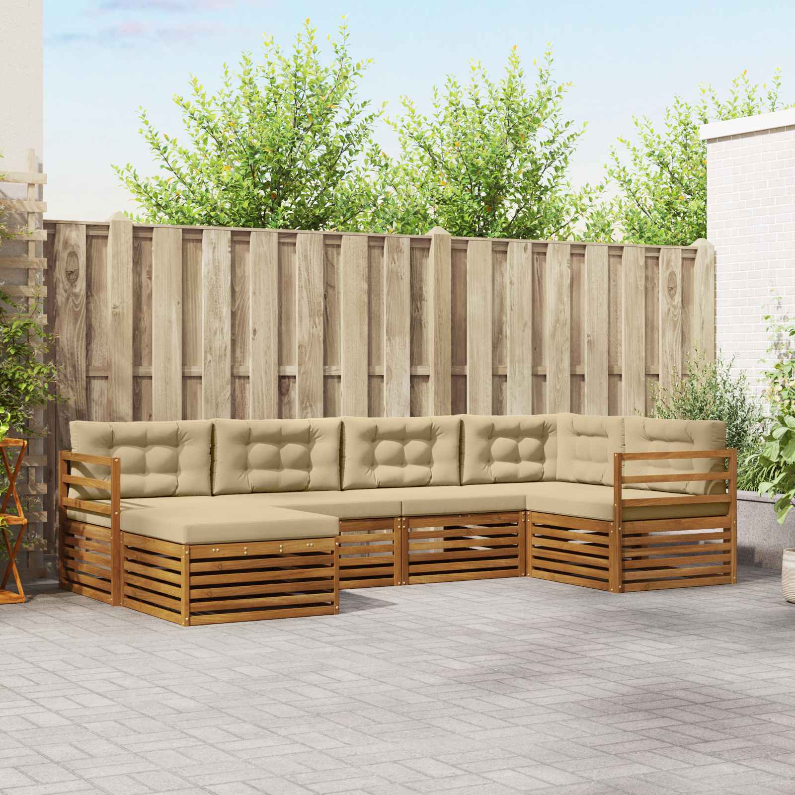 Conjunto de sofás de exterior con cojín 6 pcs Natural y Beige
