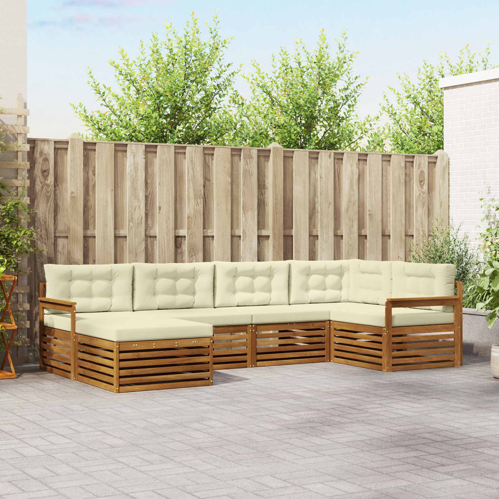 Conjunto de sofás de exterior con cojín 6 pcs Natural y Crema