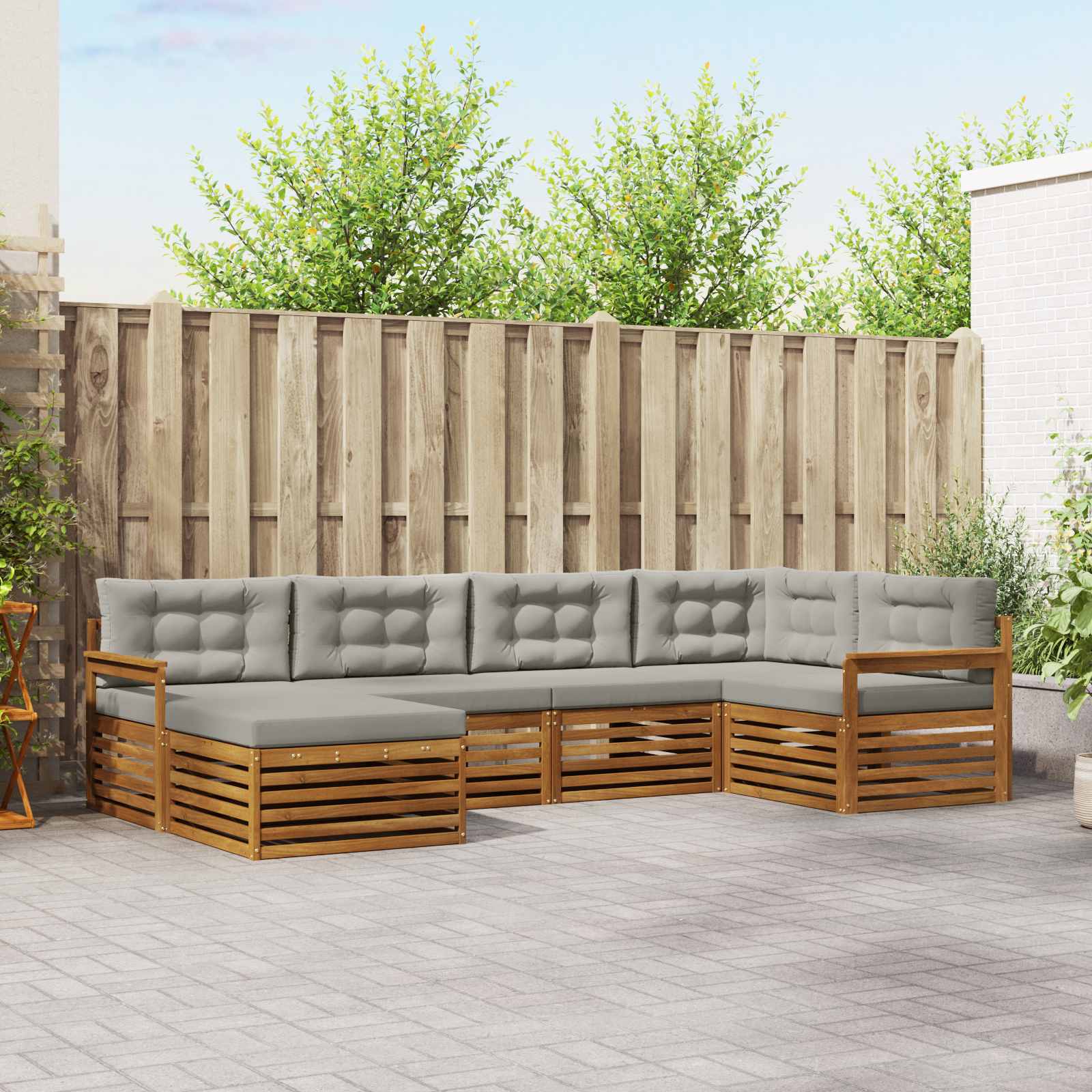 Conjunto de sofás de exterior 6 pcs Gris Natural y Claro