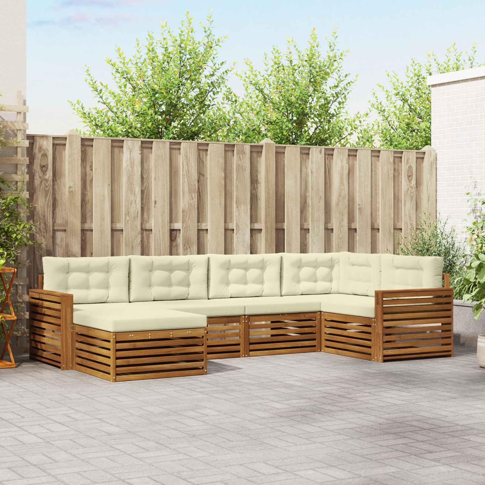 Conjunto de sofás de exterior con cojín 6 pcs Natural y Crema