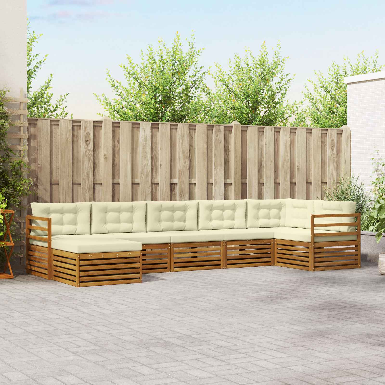 Conjunto de sofás de exterior con cojín 7 pcs Natural y Crema