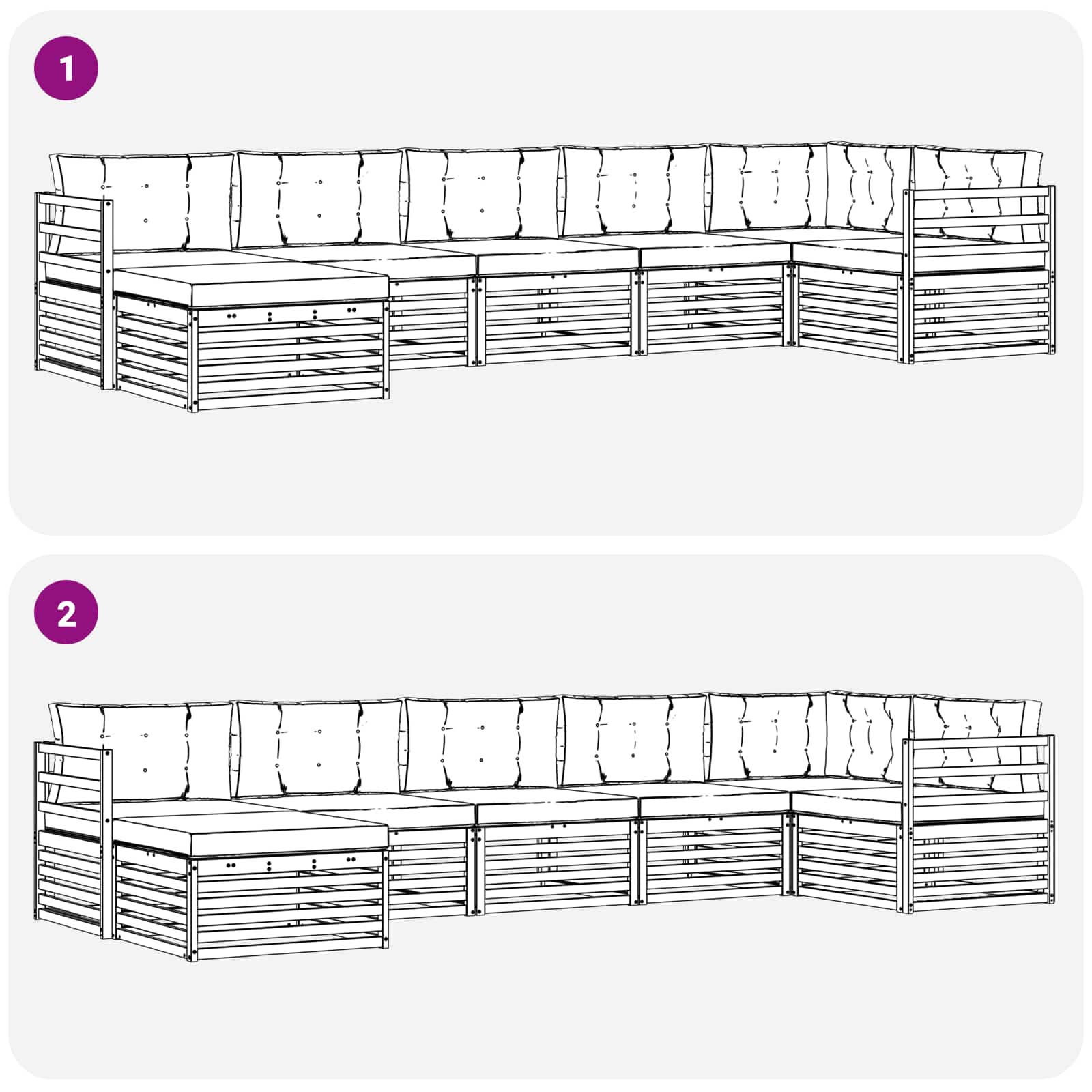 Conjunto de sofás de exterior con cojín 7 pcs Natural y Crema