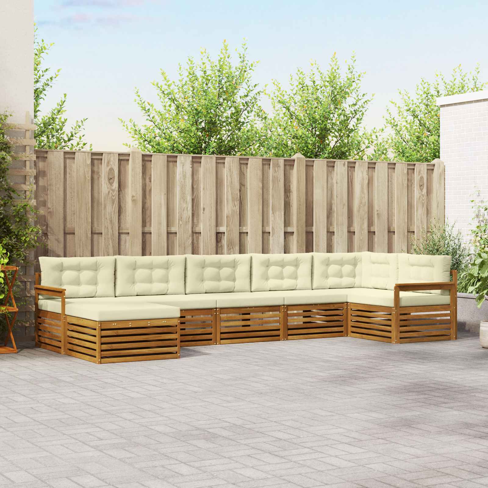 Conjunto de sofás de exterior con cojín 7 pcs Natural y Crema