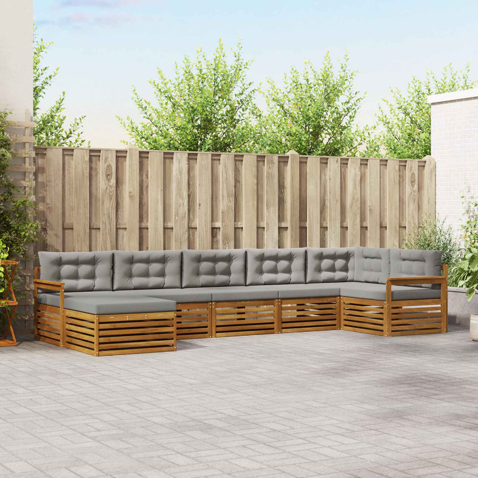 Conjunto de sofás de exterior 7 pcs Gris Natural y Claro
