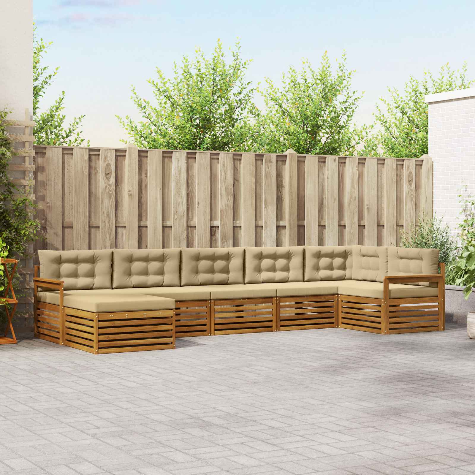 Conjunto de sofás de exterior con cojín 7 pcs Natural y Beige