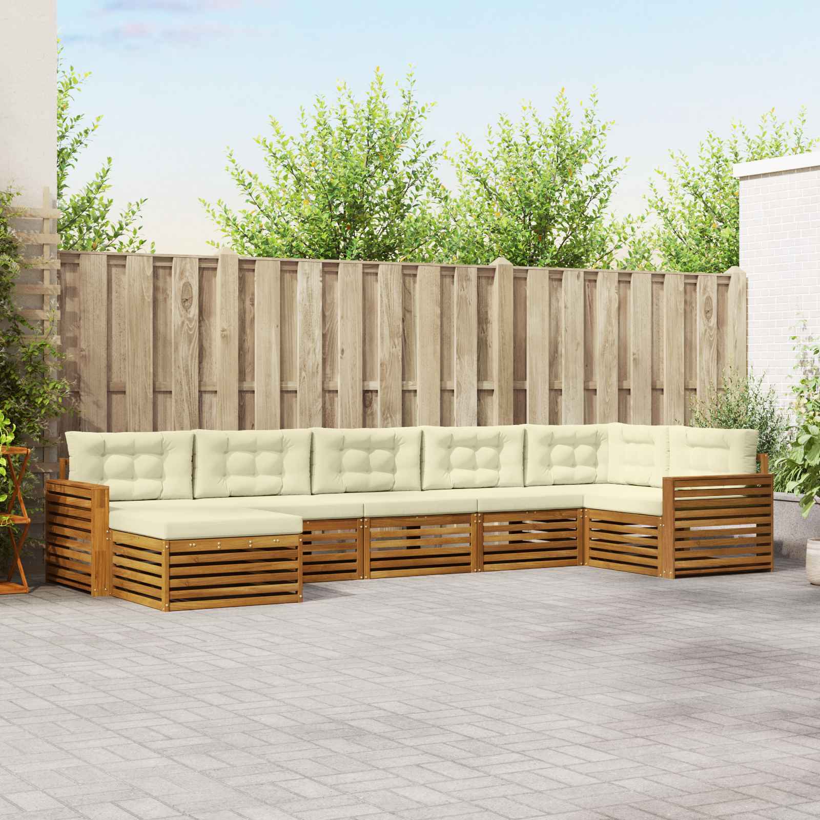 Conjunto de sofás de exterior con cojín 7 pcs Natural y Crema