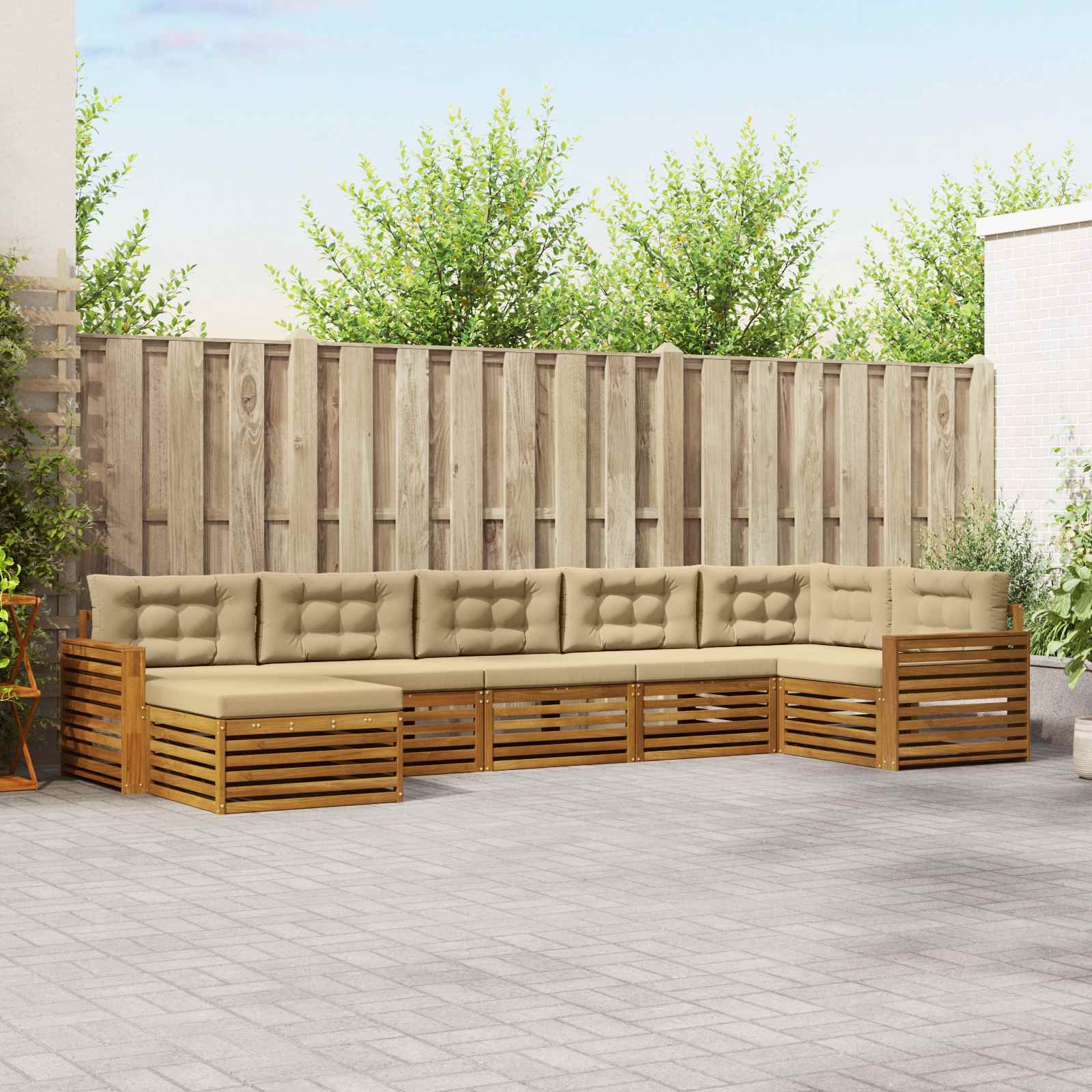 Conjunto de sofás de exterior con cojín 7 pcs Natural y Beige
