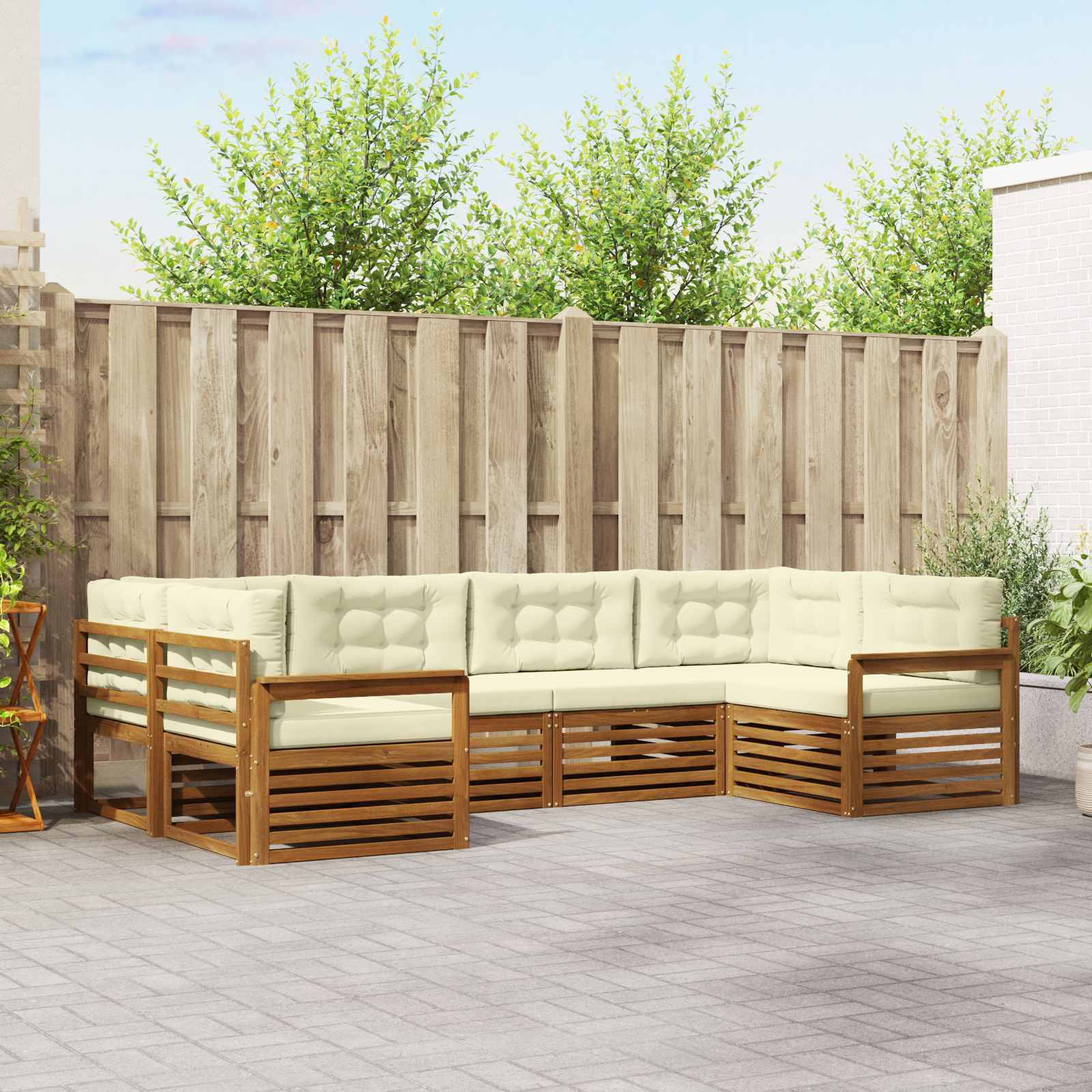 Conjunto de sofás de exterior con cojín 6 pcs Natural y Crema