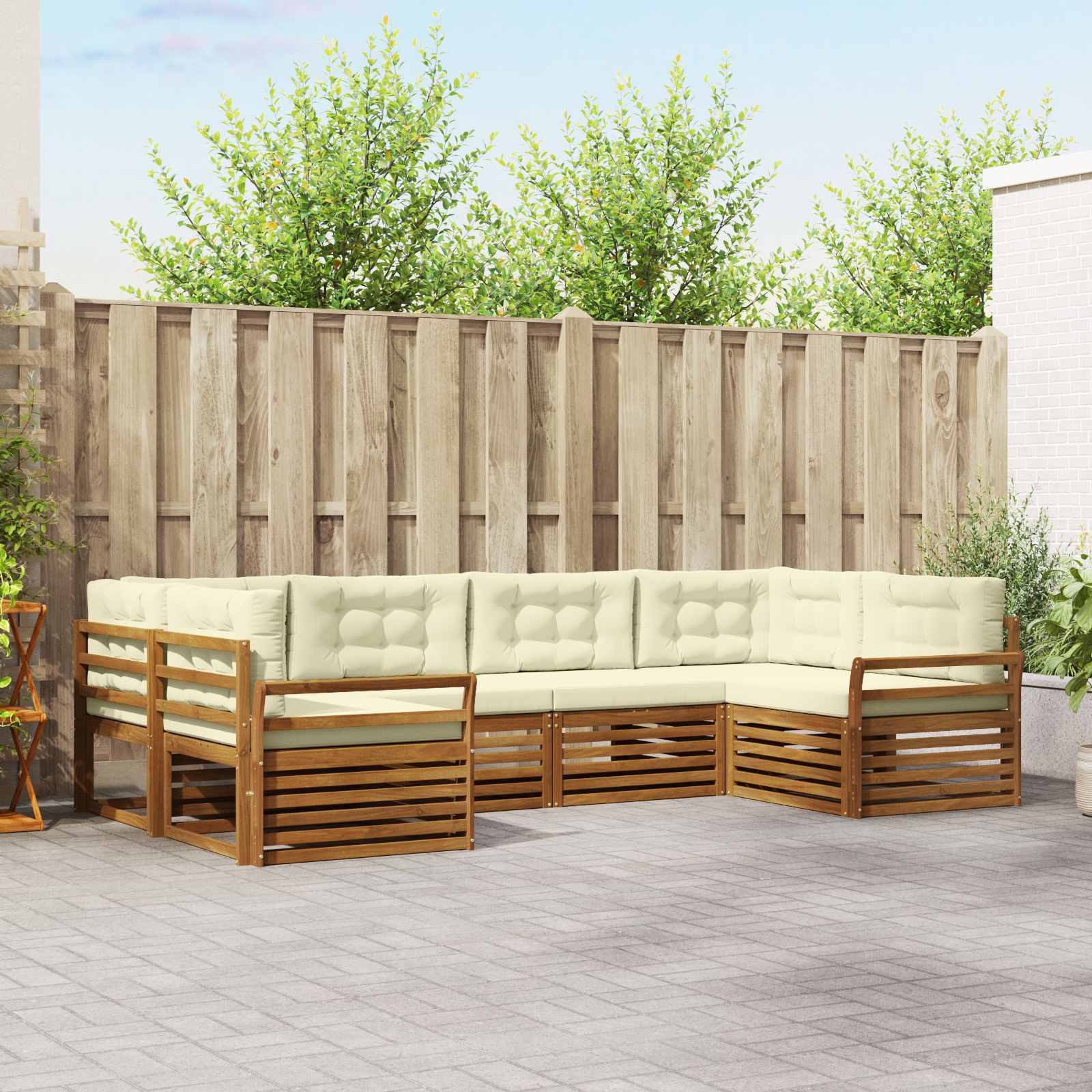Conjunto de sofás de exterior con cojín 6 pcs Natural y Crema