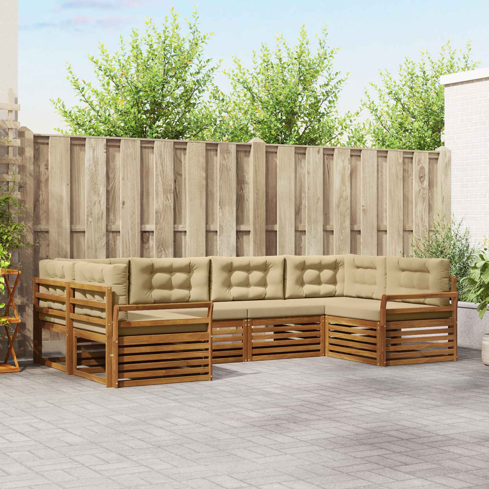 Conjunto de sofás de exterior con cojín 6 pcs Natural y Beige