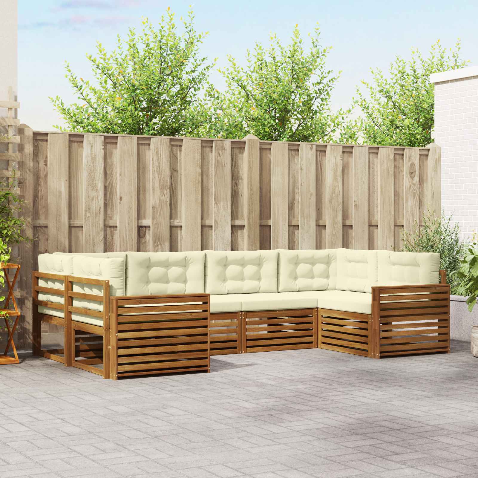 Conjunto de sofás de exterior con cojín 6 pcs Natural y Crema