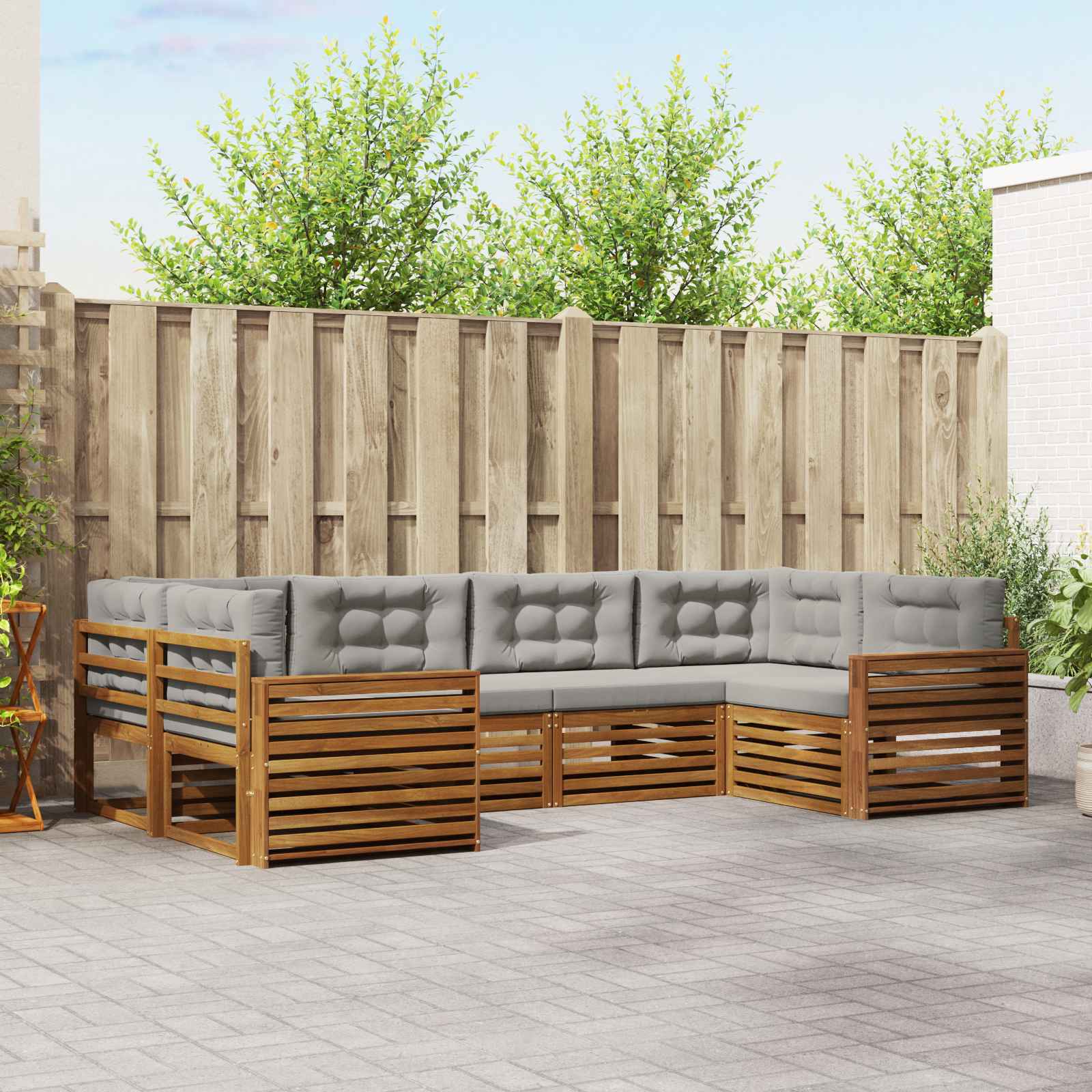 Conjunto de sofás de exterior 6 pcs Gris Natural y Claro