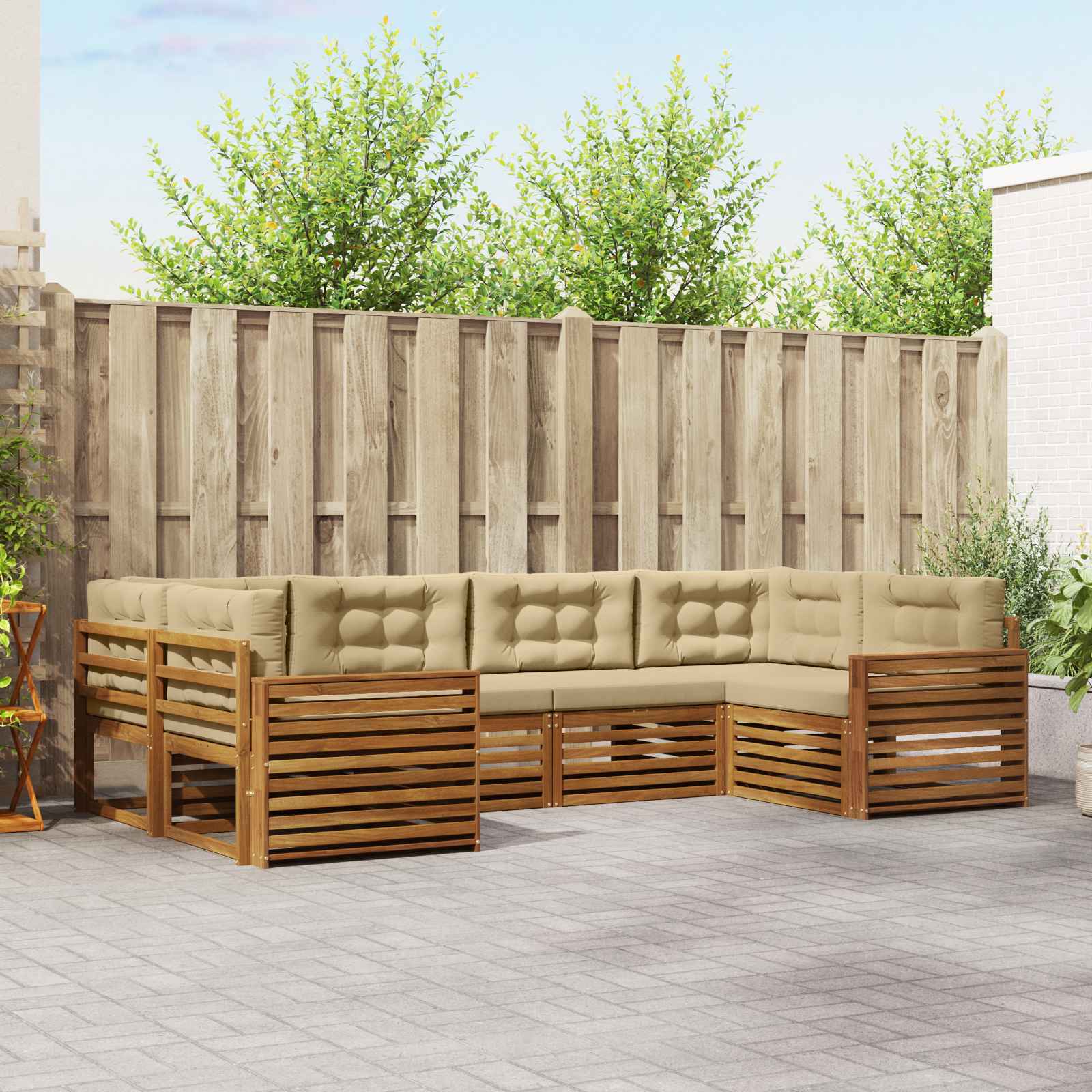 Conjunto de sofás de exterior con cojín 6 pcs Natural y Beige