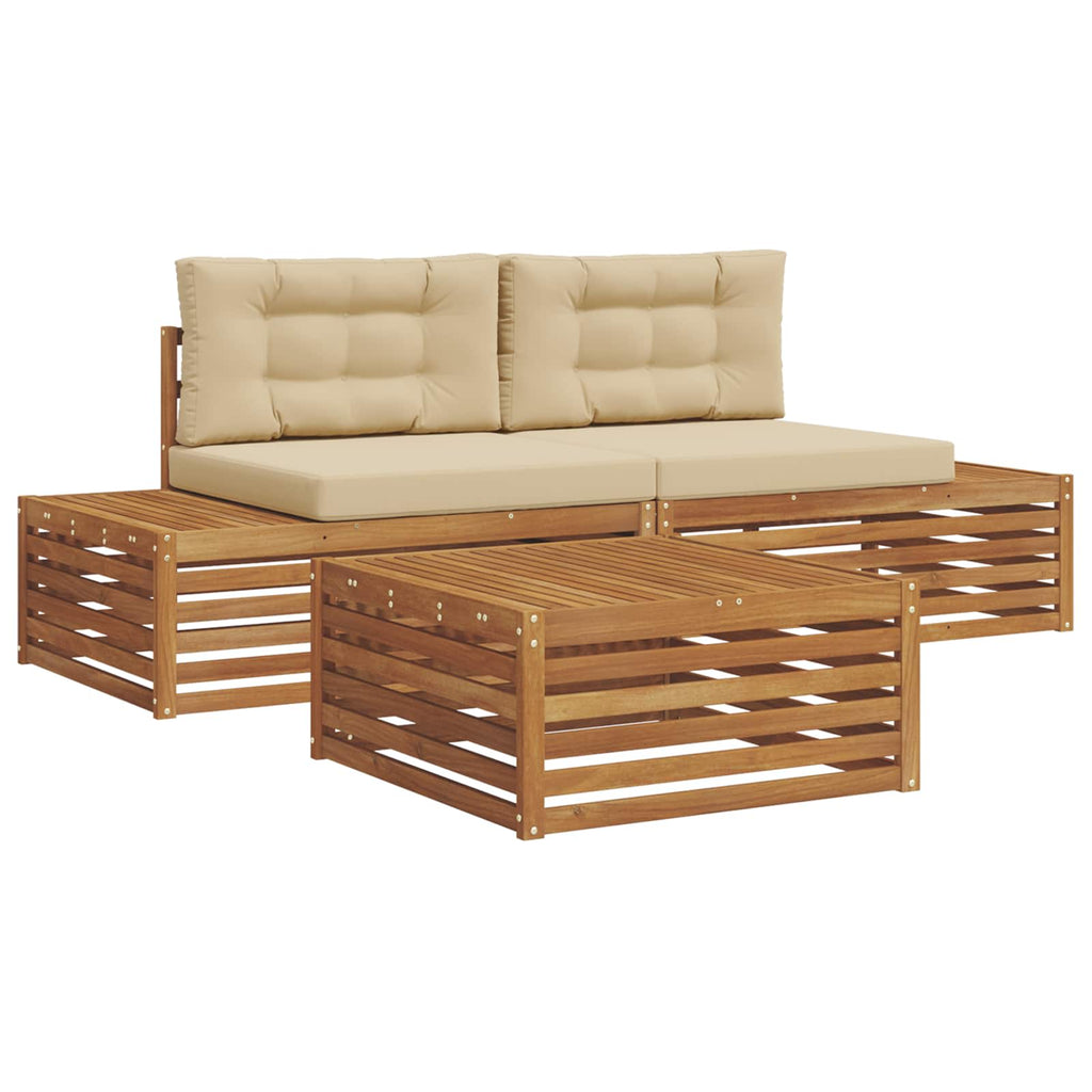 Conjunto de sofás de exterior con cojín 3 Pieza Natural y Beige