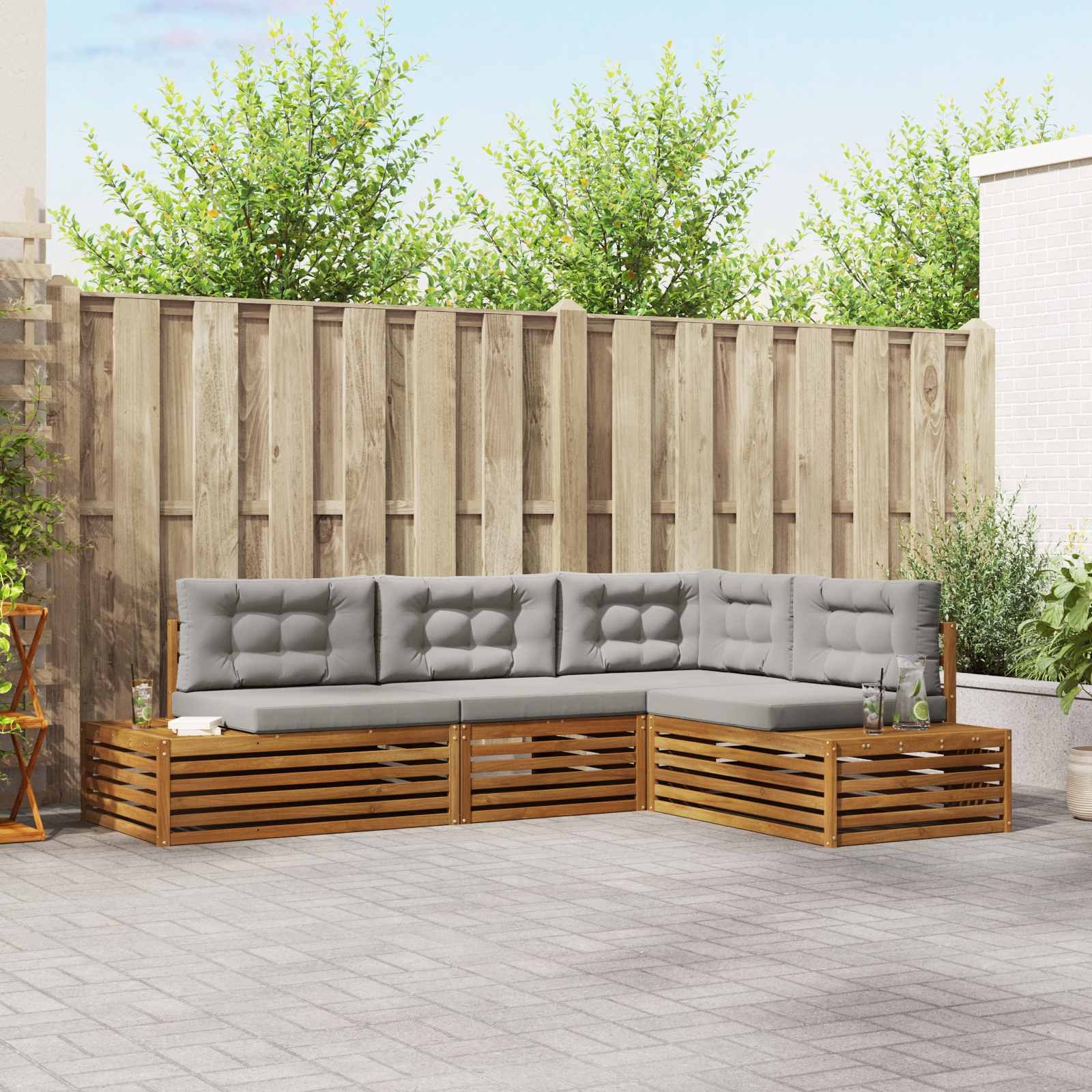 Conjunto de sofás de exterior 4 Pieza Gris Natural y Claro