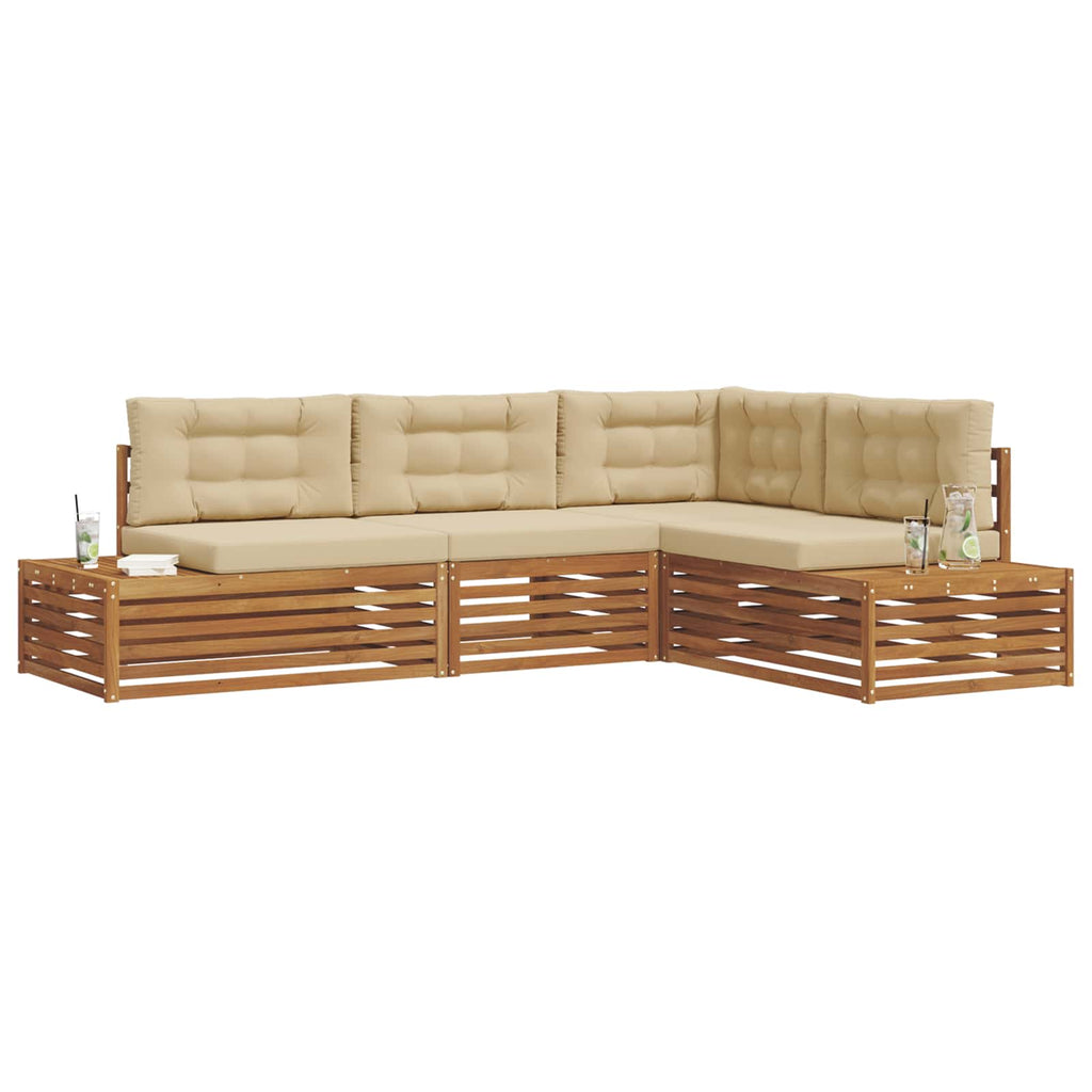 Conjunto de sofás de exterior con cojín 4 Pieza Natural y Beige