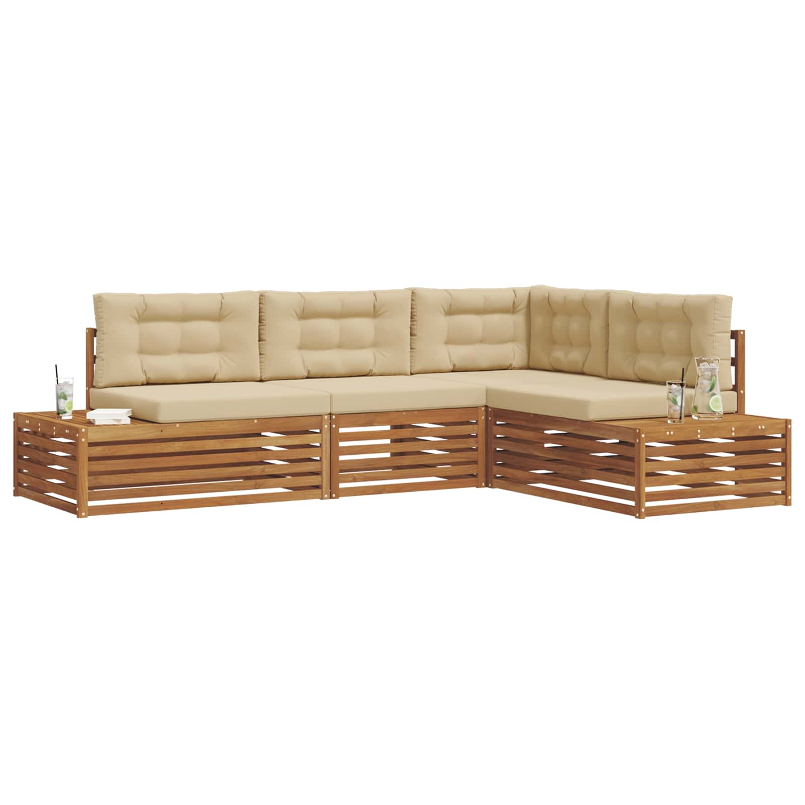 Conjunto de sofás de exterior con cojín 4 Pieza Natural y Beige