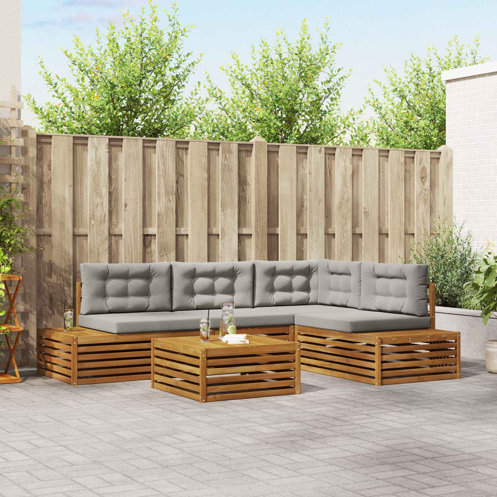 Conjunto de sofás de exterior 5 Pieza Gris Natural y Claro