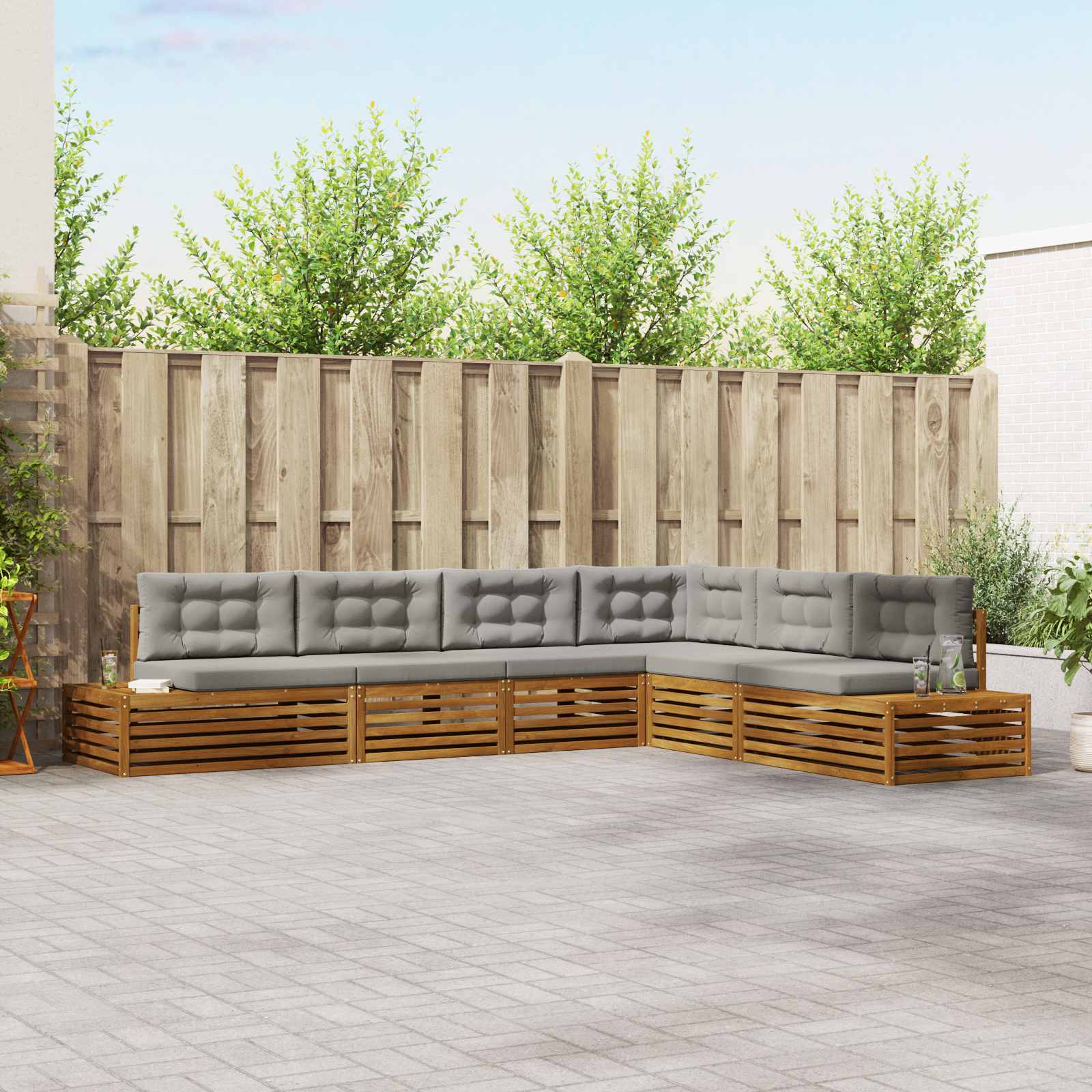 Conjunto de Sofás de Exterior 6 Peças Branco e Cinzento Claro