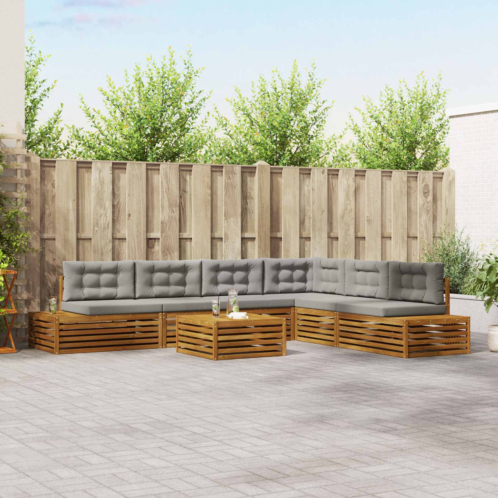 Conjunto de sofás de exterior 7 Pieza Gris Natural y Claro