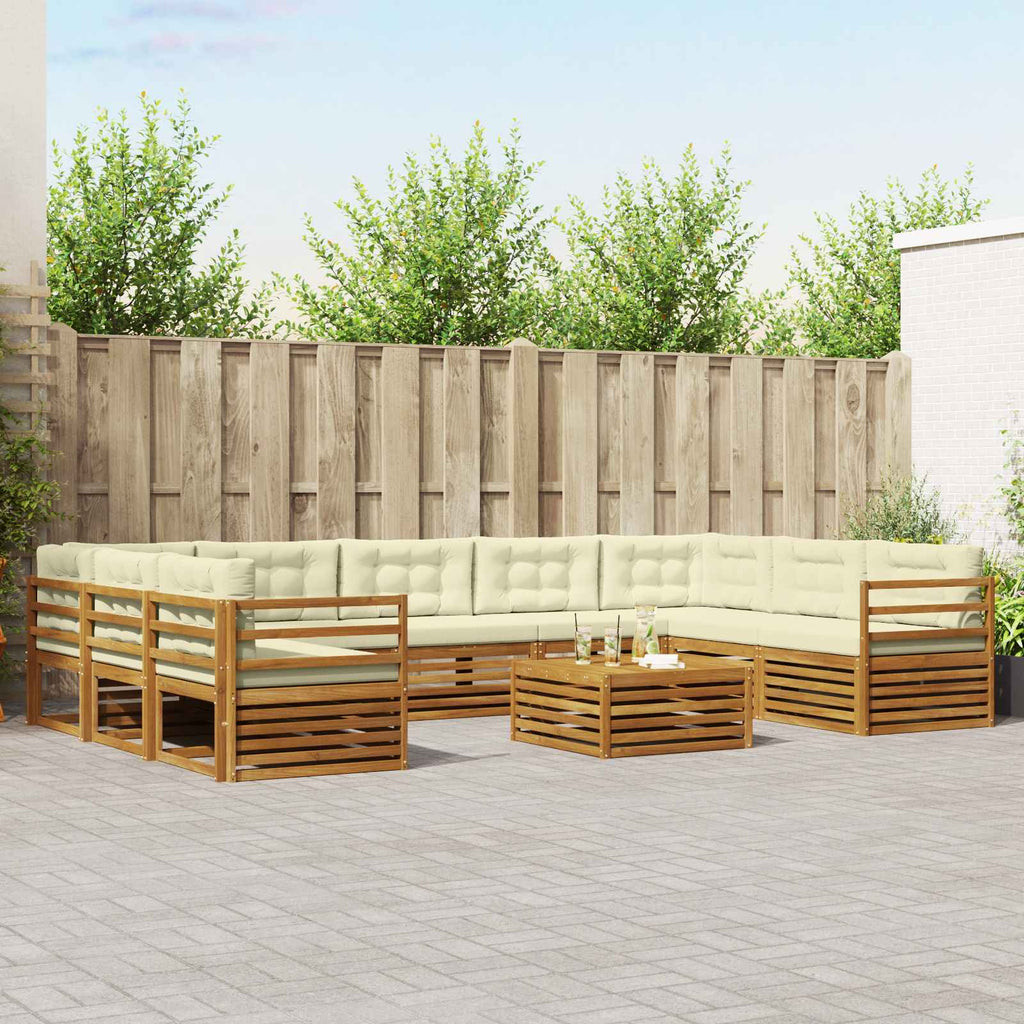 Conjunto de sofás de exterior con cojín 10 pcs Blanco y Crema