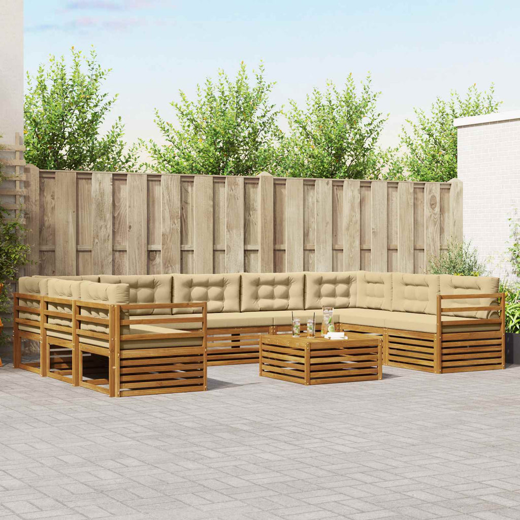Conjunto de sofás de exterior con cojín 10 pcs Blanco y Crema