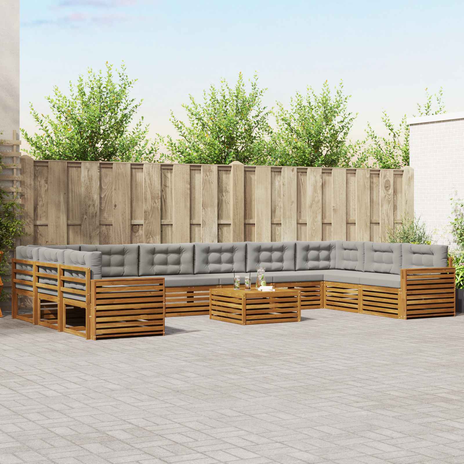 Juegos de sofás 8 pcs Natural y Beige Madera de Acacia Sólida