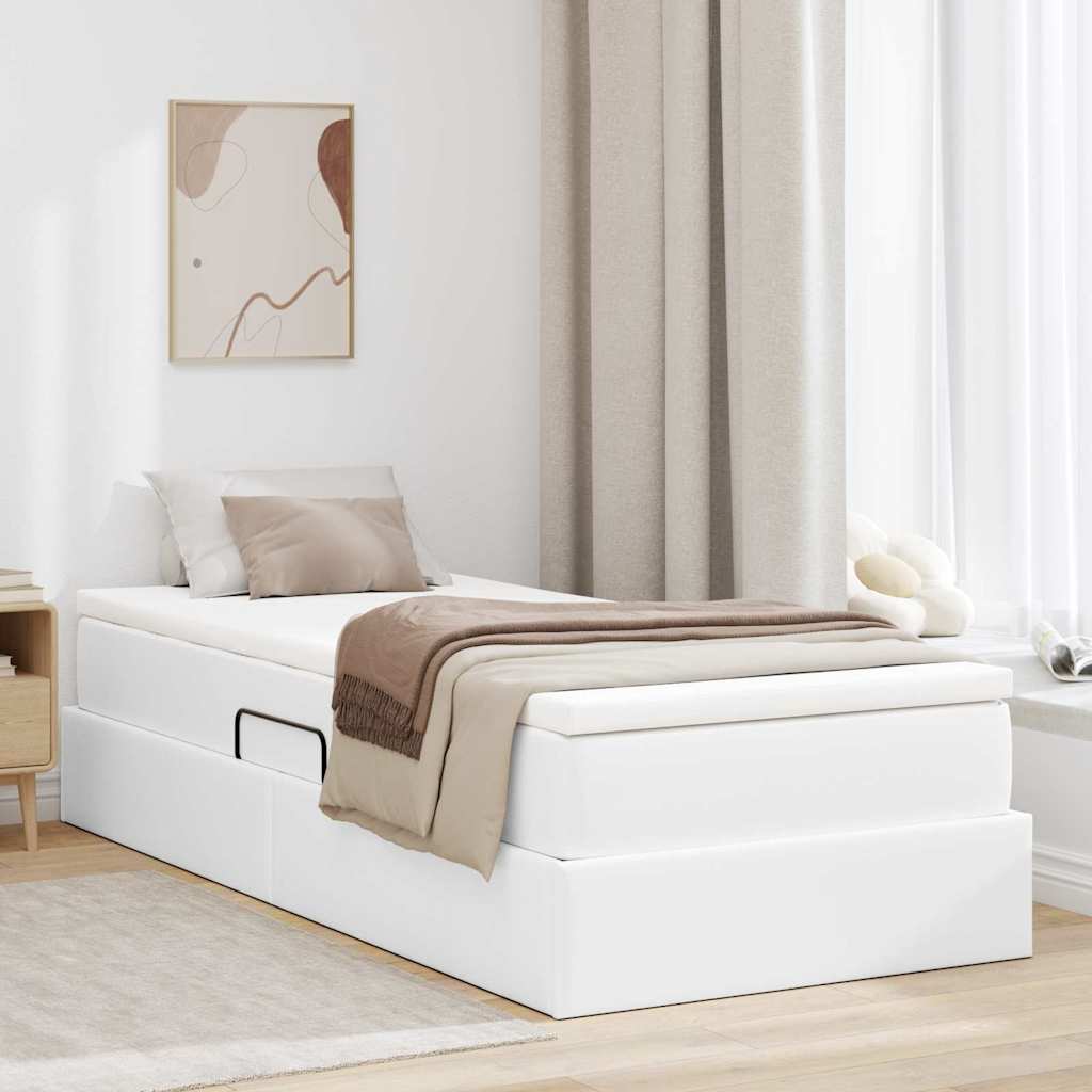 Cama con almacenamiento y colchón 100 x 200 cm Cuero sintético
