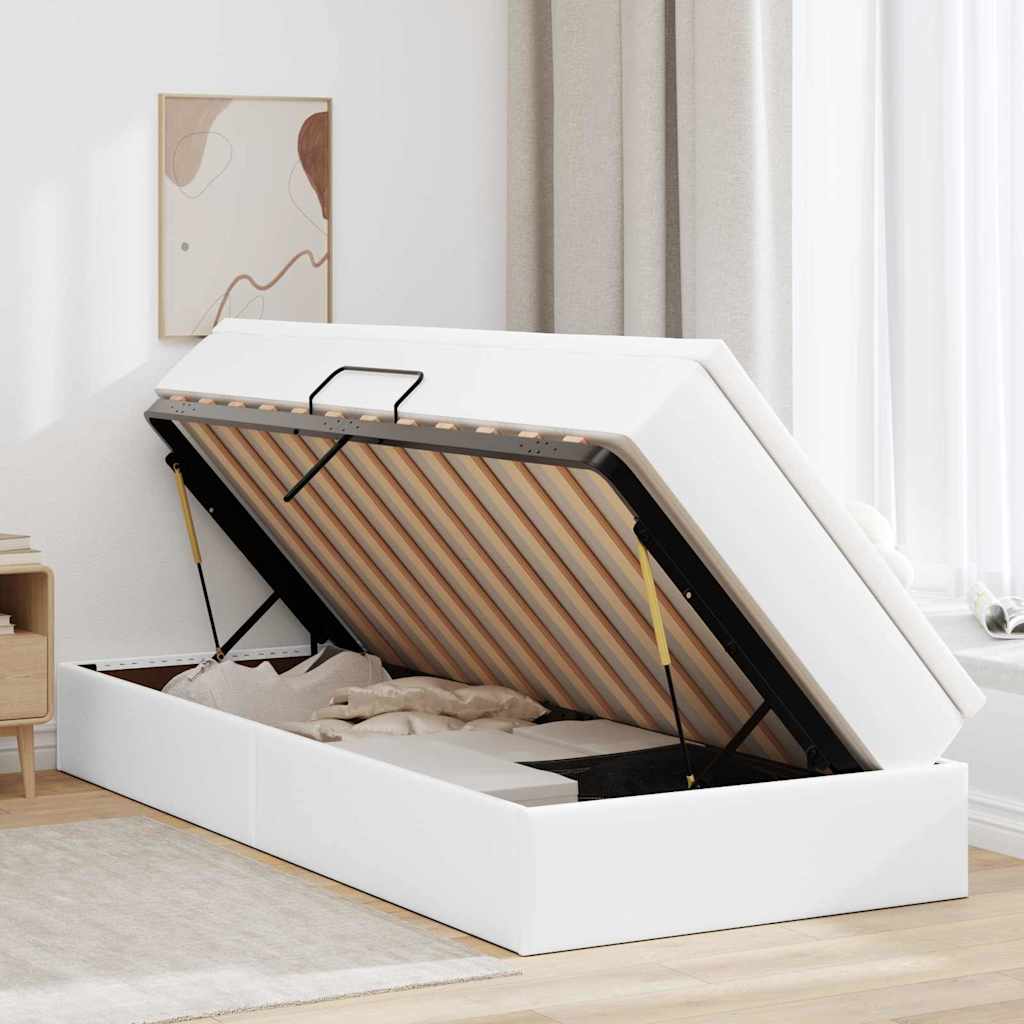 Cama con almacenamiento y colchón 100 x 200 cm Cuero sintético