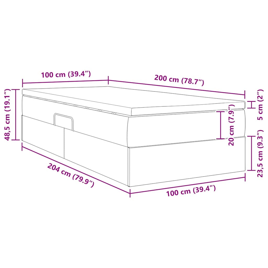 Cama con almacenamiento y colchón 100 x 200 cm Cuero sintético