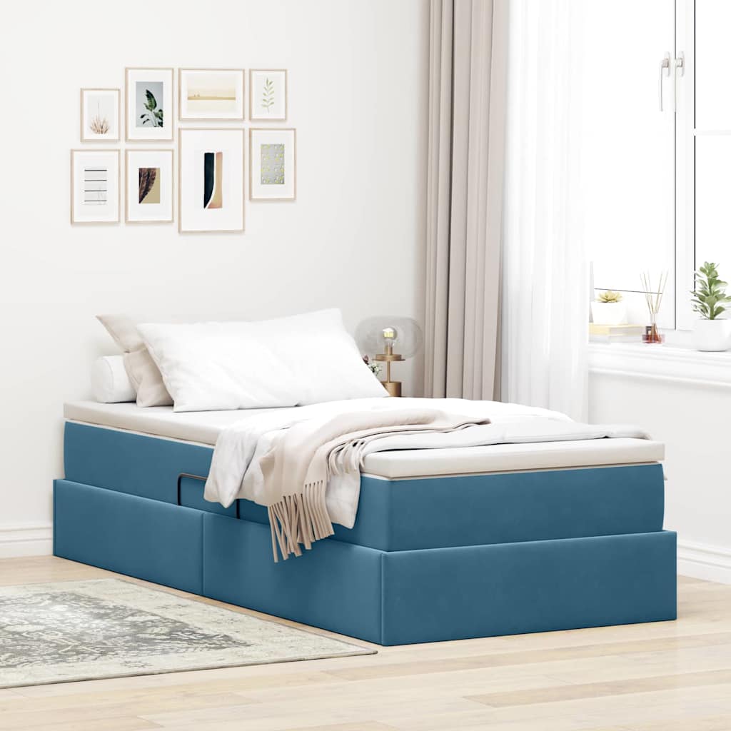 Cama com arrumação e colchão Azul 120 x 190 cm Veludo