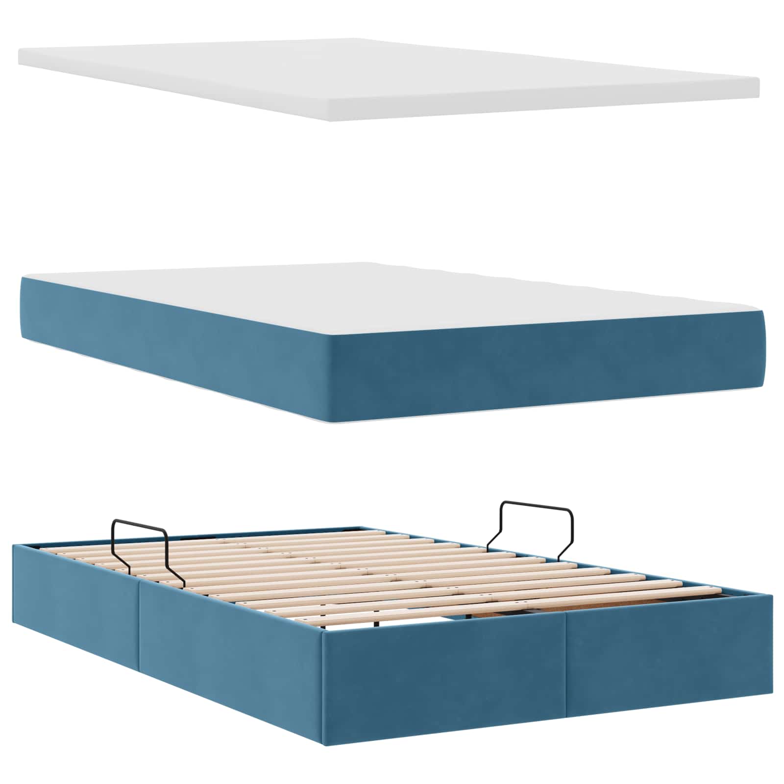 Cama con almacenamiento y colchón Azul 120 x 190 cm Terciopelo