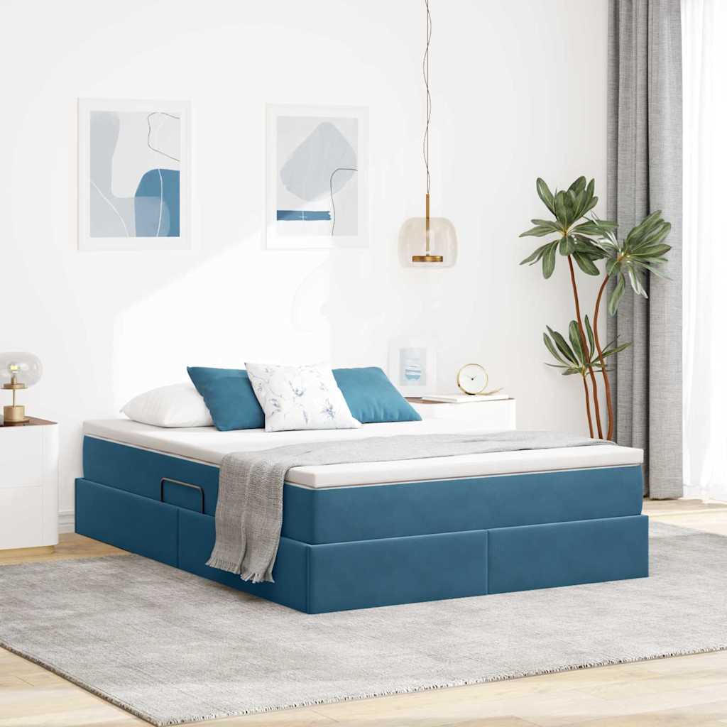 Cama com arrumação e colchão Azul 120 x 190 cm Veludo