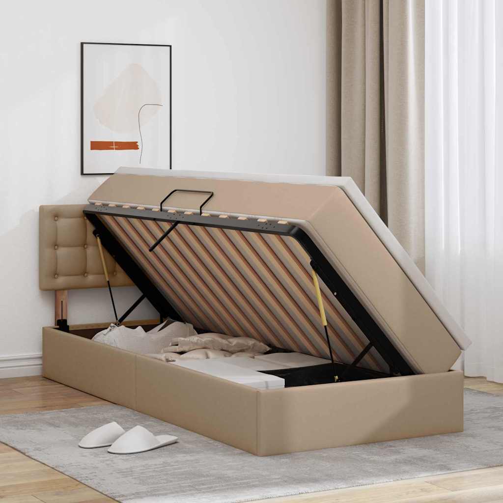 Cama con almacenamiento y colchón Capuchino 100 x 200 cm