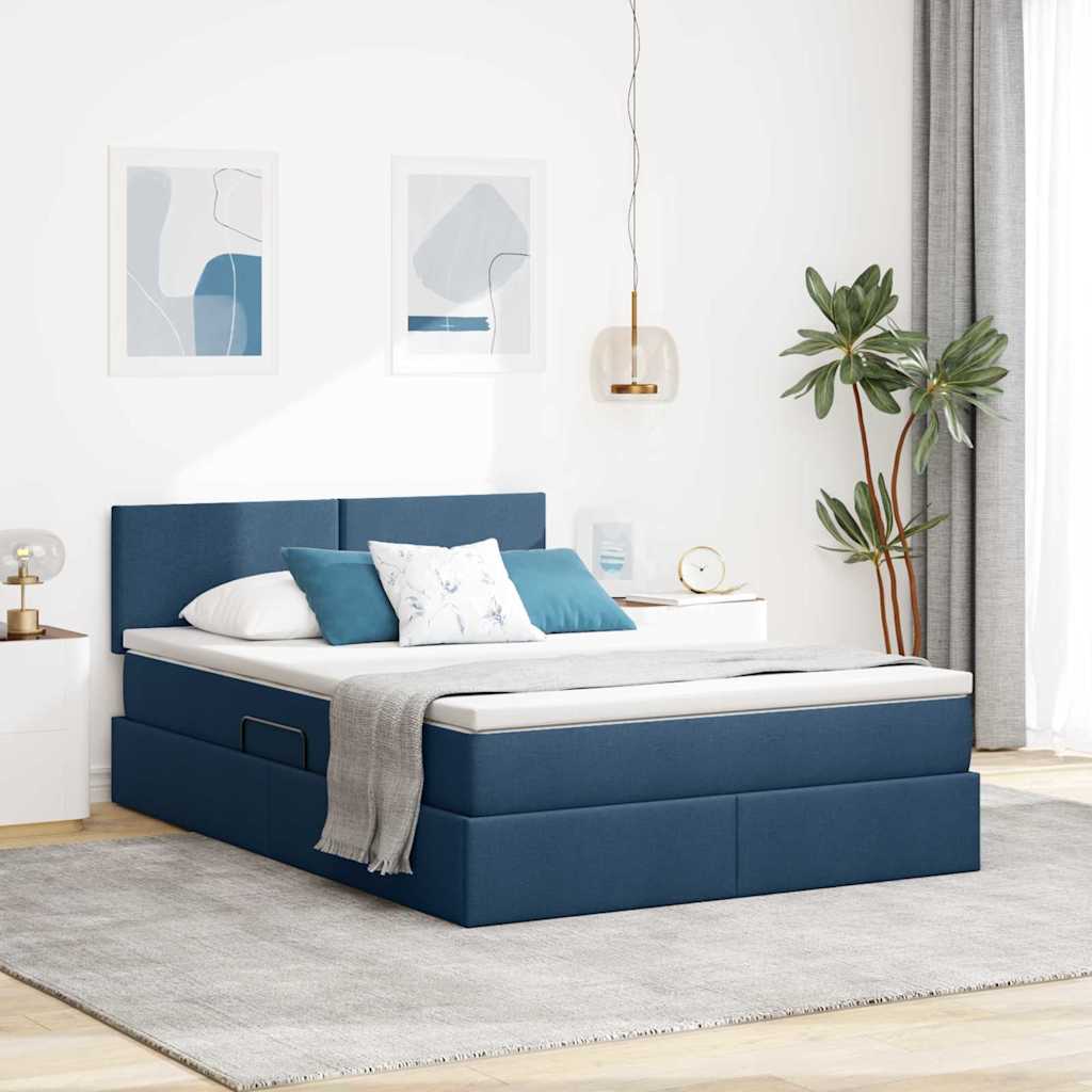 Cama com arrumação e colchão Azul 100 x 200 cm