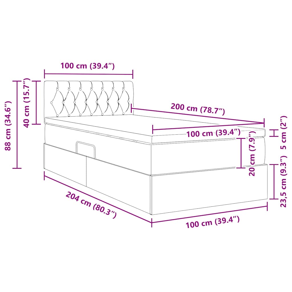 Cama com arrumação e colchão Azul 100 x 200 cm