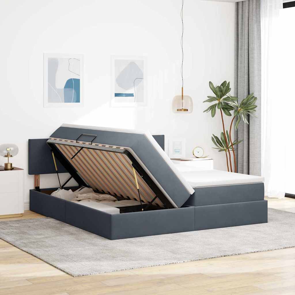 Cama con almacenamiento con cabecera Gris oscuro 90 x 200 cm