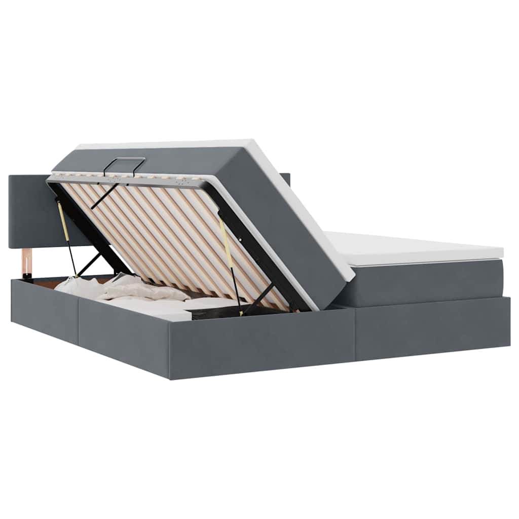 Cama con almacenamiento con cabecera Gris oscuro 90 x 200 cm